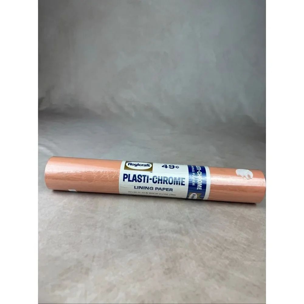 Vintage Roll of Royalcraft Plasti-Chrome Shelf Liner Peach Pink NOS New Mod MCM